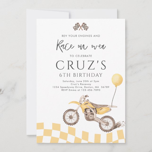 Yellow Dirt Bike Motocross Racing Birthday Party Invitation (Front)