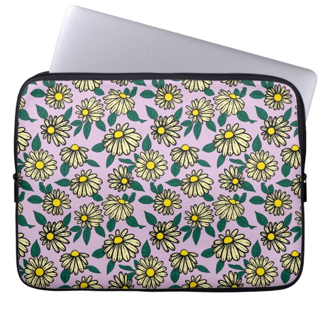 Yellow Ditsy Floral Pattern Laptop Sleeve (Front)