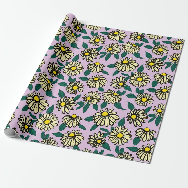 Yellow Ditsy Floral Pattern Wrapping Paper (Unrolled)
