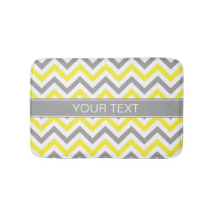 Yellow Dk Grey White LG Chevron Grey Name Monogram Bath Mat