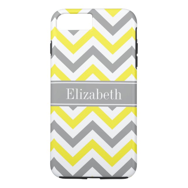 Yellow Dk Grey White LG Chevron Grey Name Monogram Case-Mate iPhone Case (Back)