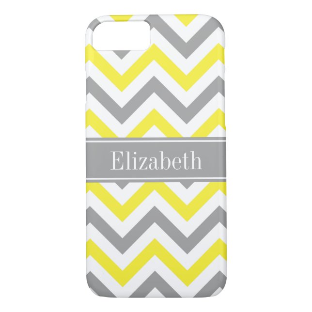 Yellow Dk Grey White LG Chevron Grey Name Monogram Case-Mate iPhone Case (Back)
