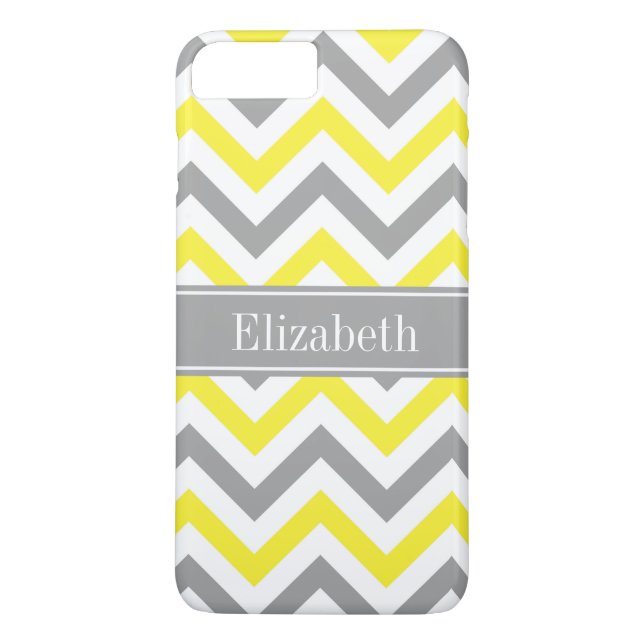 Yellow Dk Grey White LG Chevron Grey Name Monogram Case-Mate iPhone Case (Back)