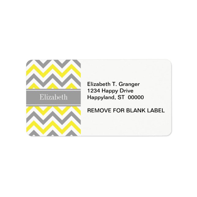 Yellow Dk Grey White LG Chevron Grey Name Monogram Label (Front)