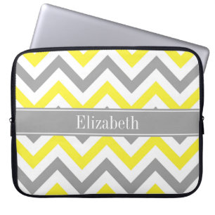 Yellow Dk Grey White LG Chevron Grey Name Monogram Laptop Sleeve