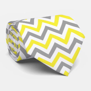 Yellow Dk Grey White LG Chevron Grey Name Monogram Tie