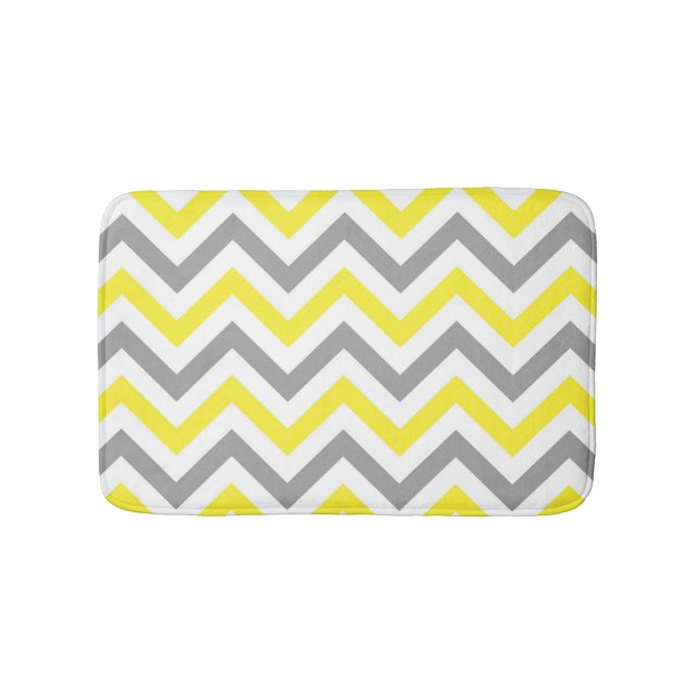 Yellow, Dk Grey Wht Large Chevron ZigZag Pattern Bath Mat (Front)