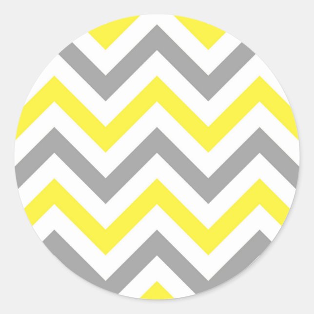 Yellow, Dk Grey Wht Large Chevron ZigZag Pattern Classic Round Sticker (Front)