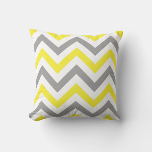 Yellow, Dk Grey Wht Large Chevron ZigZag Pattern Cushion