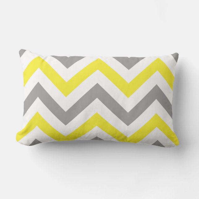 Yellow, Dk Grey Wht Large Chevron ZigZag Pattern Lumbar Cushion (Front)