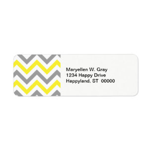 Yellow, Dk Grey Wht Large Chevron ZigZag Pattern Return Address Label