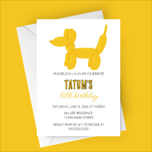 Yellow Dog Balloon Animal Birthday Party Invitation