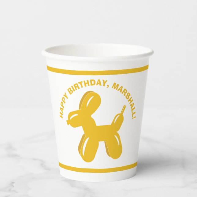 Yellow Dog Balloon Animal Personalised Party Paper Cups (Front)