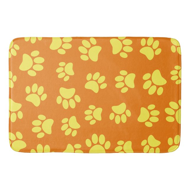 Yellow Dog Paw Prints All Over Orange Bath Mat (Front)