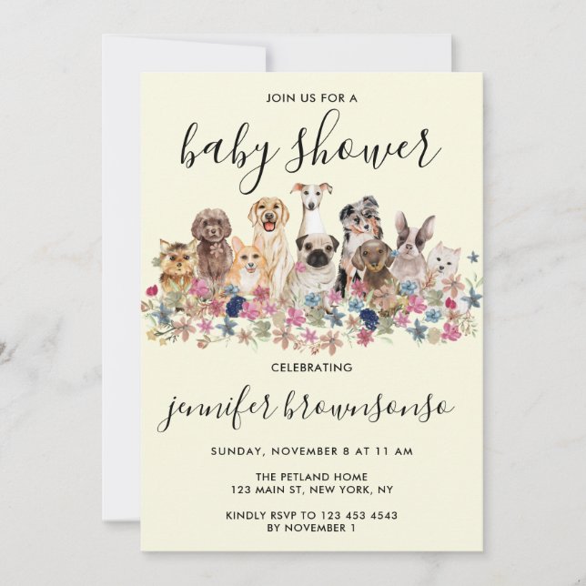 Yellow Dogs Pet Family celebration Baby Shower Invitation (Front)