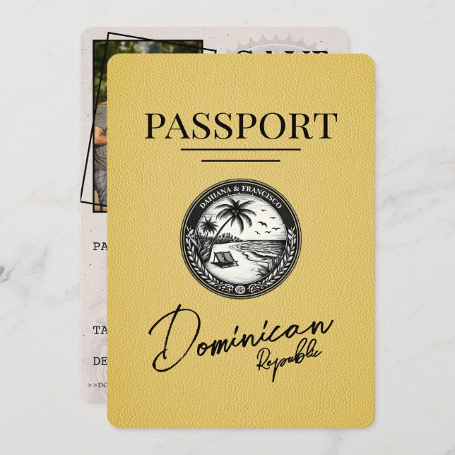Yellow Dominican Republic Passport Save The Date (Front/Back)
