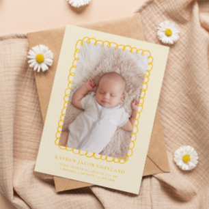 Yellow Doodle Frame Birth Announcement Photo