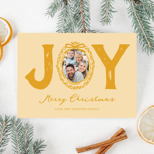 Yellow Doodle Joy Photo Christmas Holiday Card