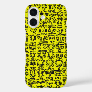 Yellow Doodle Pattern Phone Case - Abstract Black