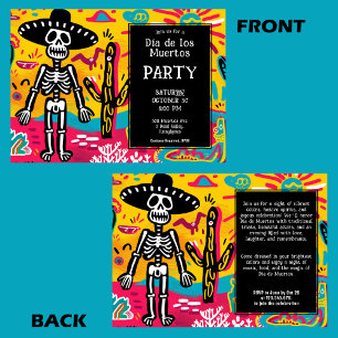 💀Yellow Doodle style Dia de los Muertos Invitation