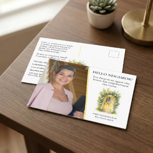 Yellow Door Watercolor Hello Real Estate Agent Postcard