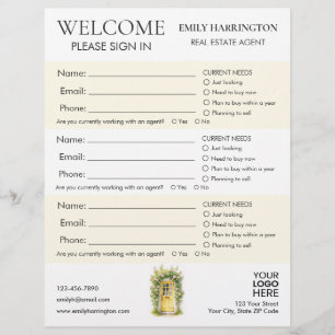 Yellow Door Watercolor Sign In Sheet Real Estate
