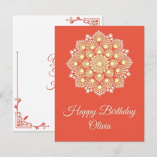 Yellow Dot Mandala Happy Birthday Card (Front/Back)