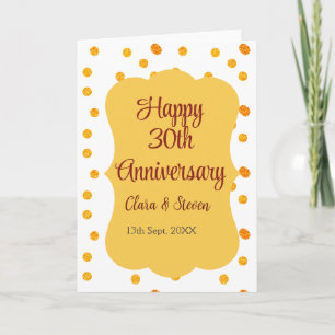 yellow dots glitter happy 30th anniversary wedding card