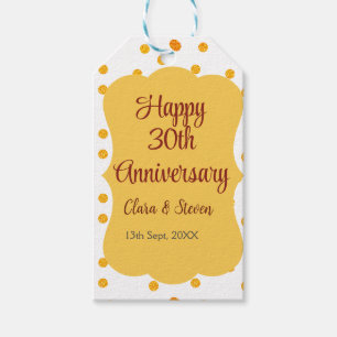 yellow dots glitter happy 30th anniversary wedding gift tags