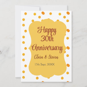 yellow dots glitter happy 30th anniversary wedding invitation