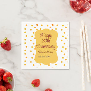 yellow dots glitter happy 30th anniversary wedding napkin
