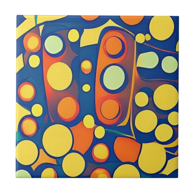Yellow dots stoplight abstract art ceramic tile (Front)