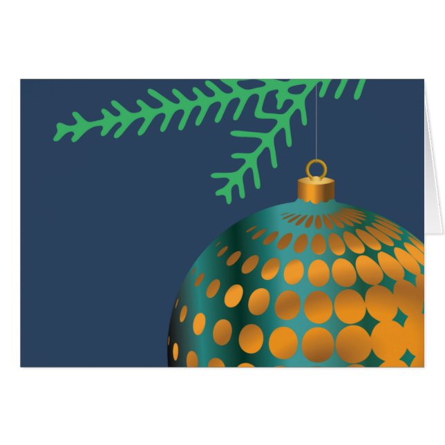 Yellow Dots Xmas Ball Ornament on Blue (Front Horizontal)