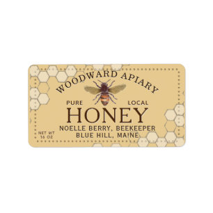 Yellow Dotted Border Honey Address Label with Bee
