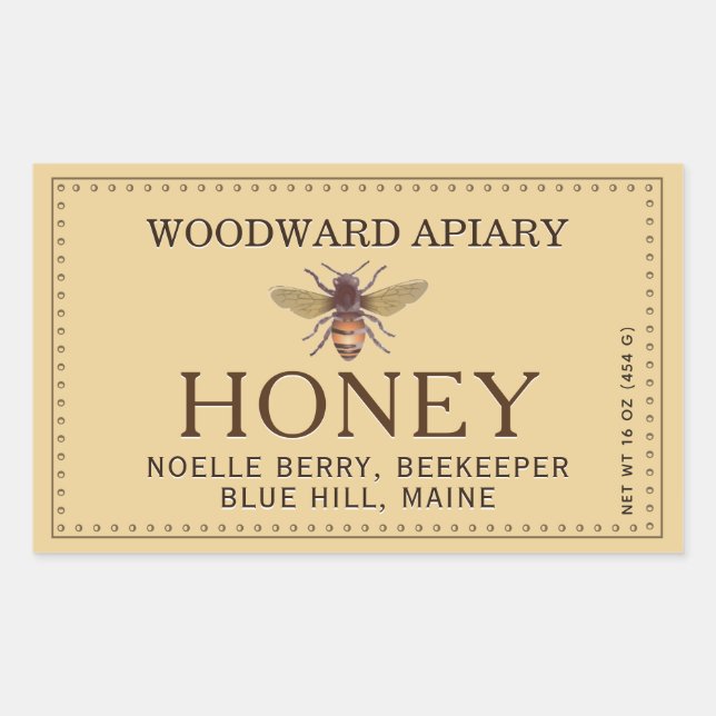 Yellow Double Border Honey Label with Honeybee (Front)