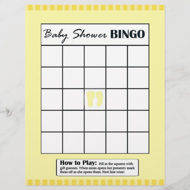 Yellow Double Sided Baby Shower Game BINGO/Daddy Flyer (Front)