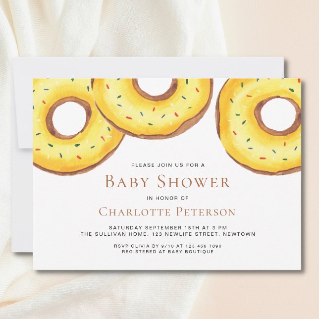 Yellow Doughnuts Gender-Neutral Baby Shower Invitation (Creator Uploaded)