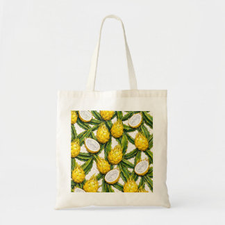 Yellow Dragon Fruit Slices Tropical Pattern Tote Bag