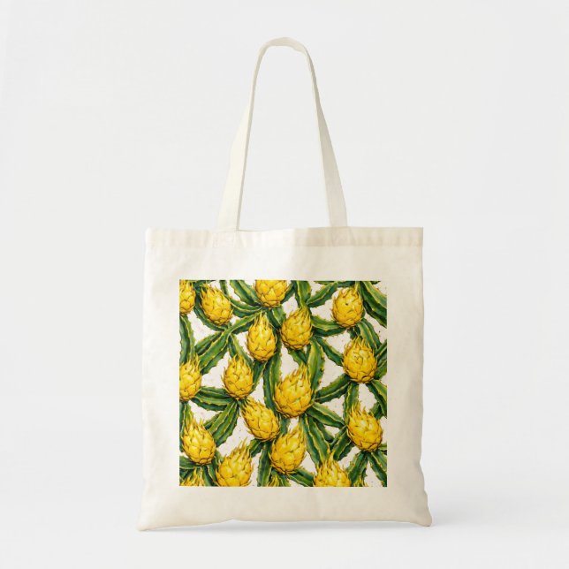 Yellow Dragon Fruit Tropical Cactus Pattern Tote Bag (Front)