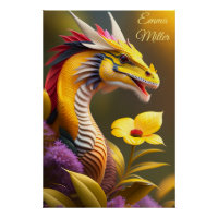 Yellow dragon, imaginative digital art