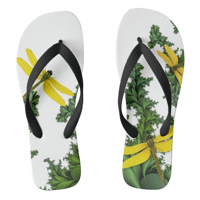 Yellow Dragonflies Flip Flops (Footbed)