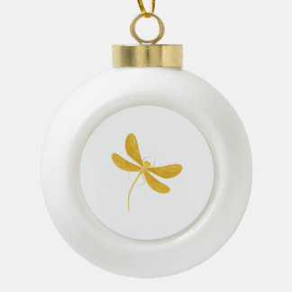 yellow dragonfly ceramic ball christmas ornament