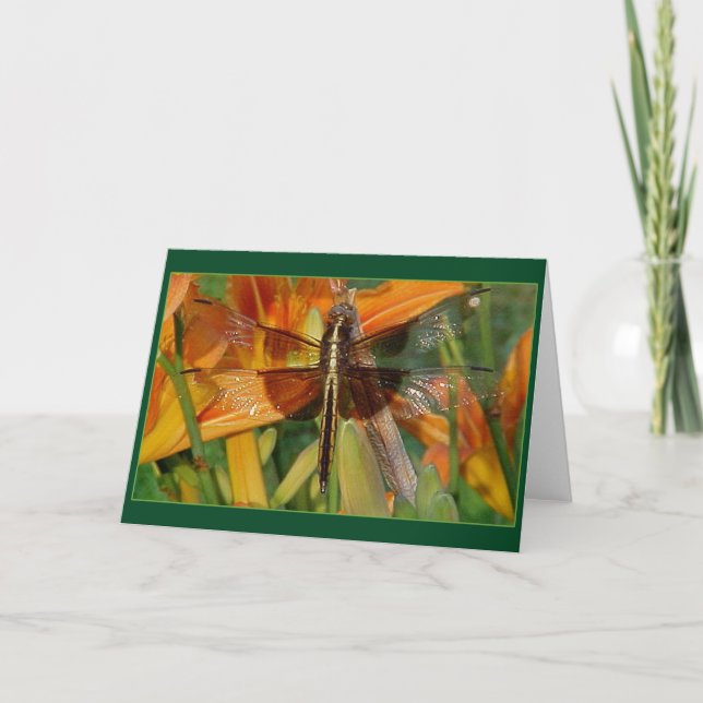 Yellow Dragonfly on Daylilies Blank Note Card (Front)