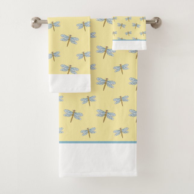 Yellow dragonfly patterned  Bath Towel Set (Insitu)