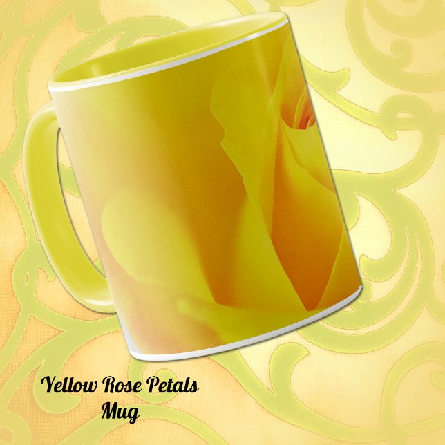 Yellow Dreamy Rose Petals Mug Cup (Yellow Rose flower petals close up on mug.)