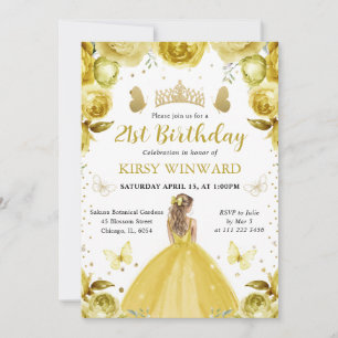 Yellow Dress Blonde Princess Birthday Invitation