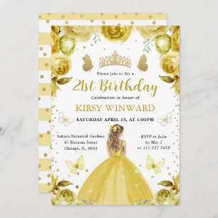 Yellow Dress Blonde Princess Birthday Invitation