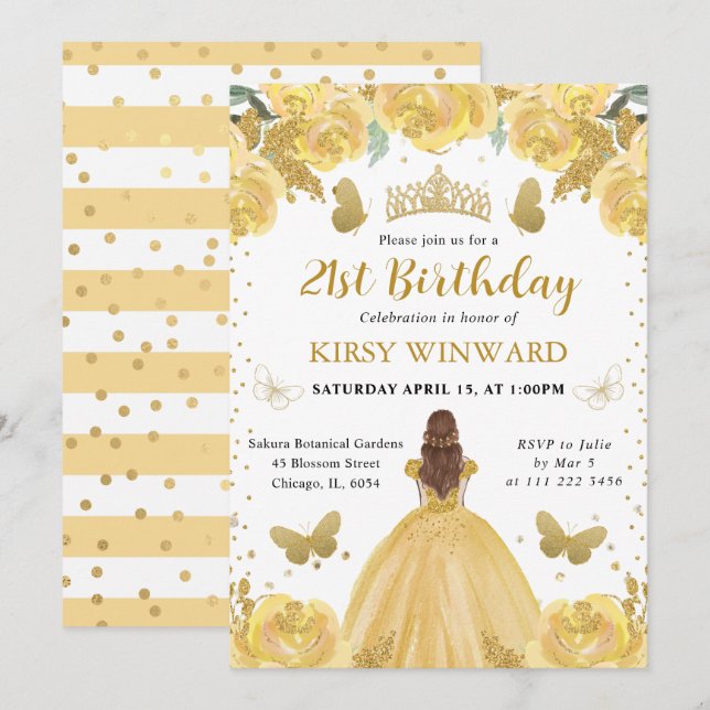 Yellow Dress Red  Hair Princess Birthday Invitation (Front/Back)