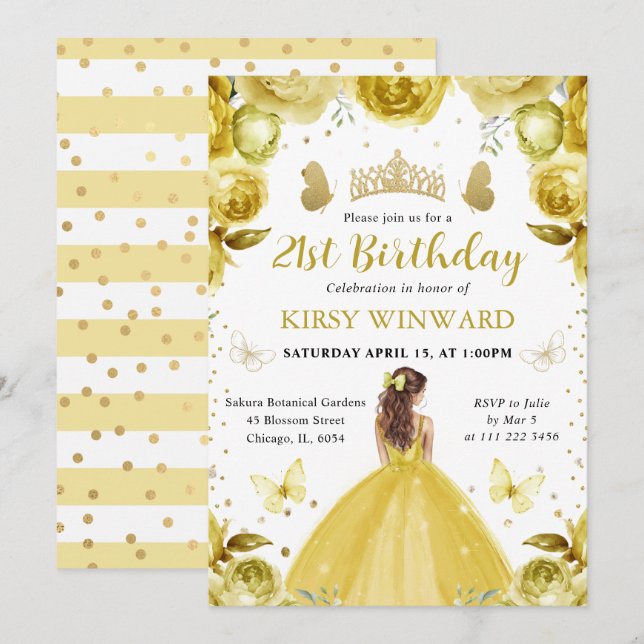 Yellow Dress Red Hair Princess Birthday Invitation (Front/Back)