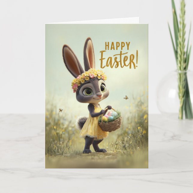 Yellow Dress Spring Bunny Easter Card (Front)